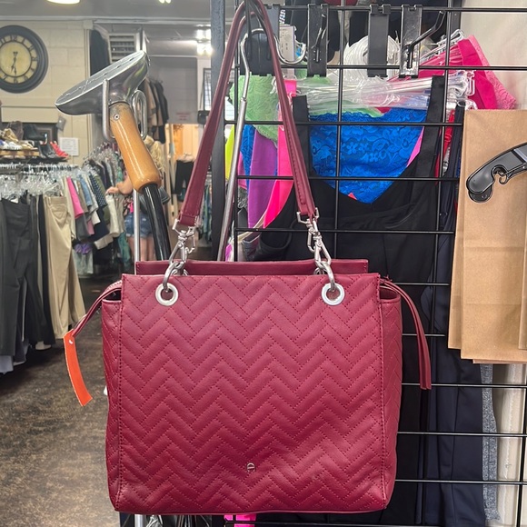 Etienne Aigner Cara Quilting Red Cordovan Leather Tote - Picture 1 of 10
